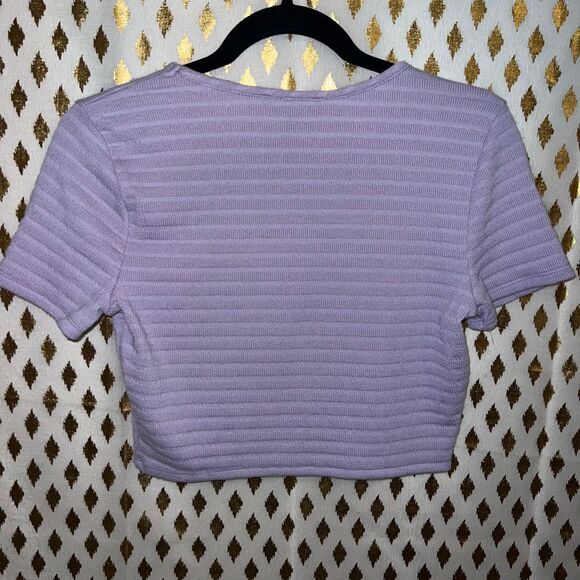 Forever 21 lilac lavender crop top ribbed cropped cardigan daisy shaped buttons - Picture 5 of 5